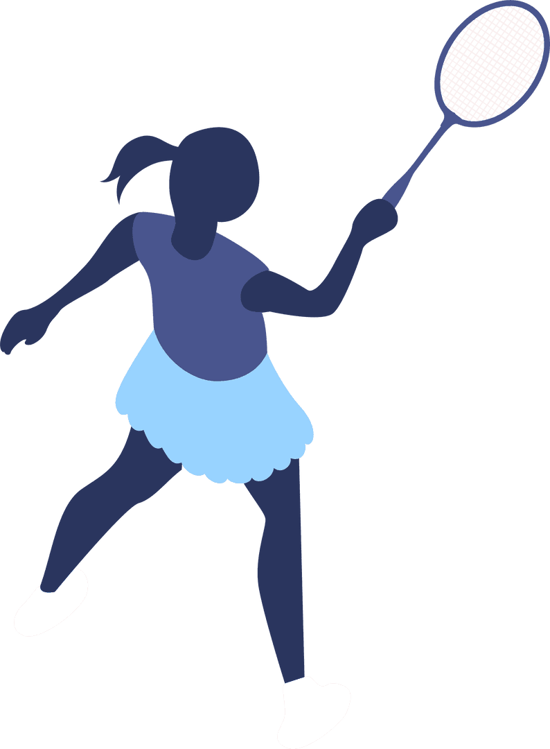 Silhouette Athlete Swinging Tennis Racket on Transparent Background