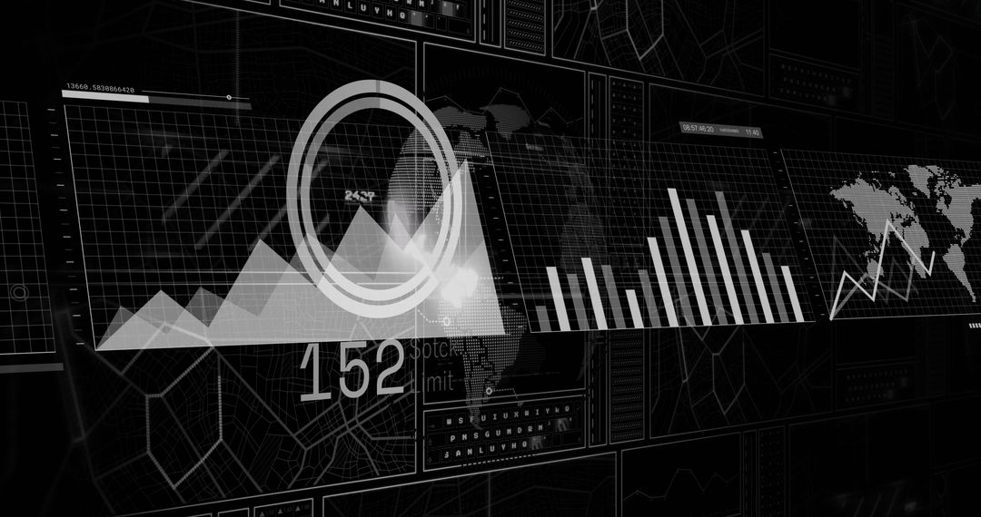Advanced Financial Analytics and Data Visualization on Black Background