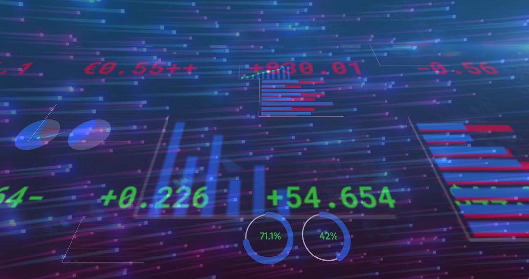 Digital Interface with Floating Data Points and Charts on Dark Background