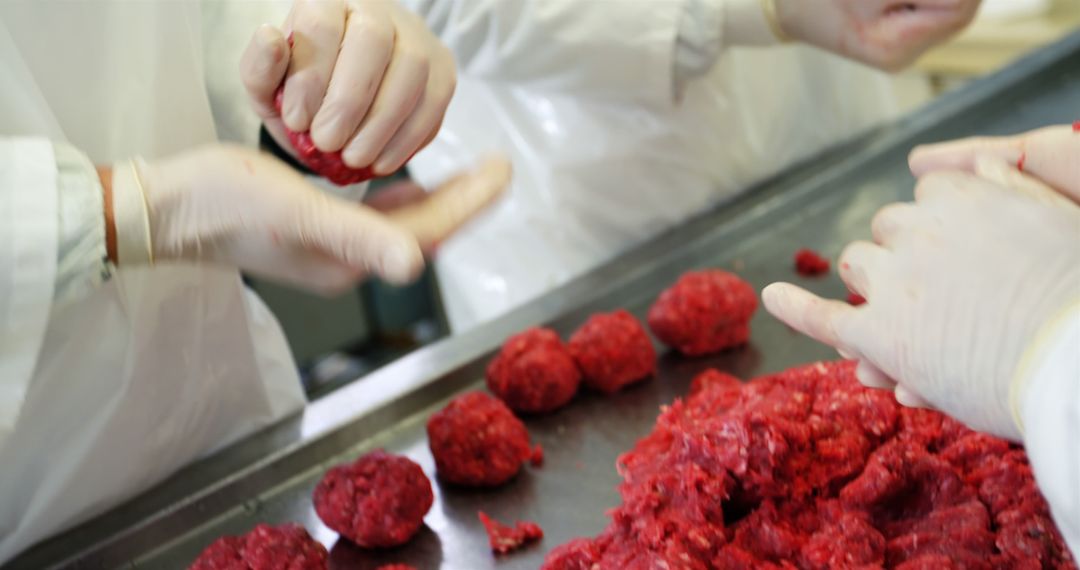 Butchers Crafting Meatballs in Industrial Shop - Free Images, Stock Photos and Pictures on Pikwizard.com