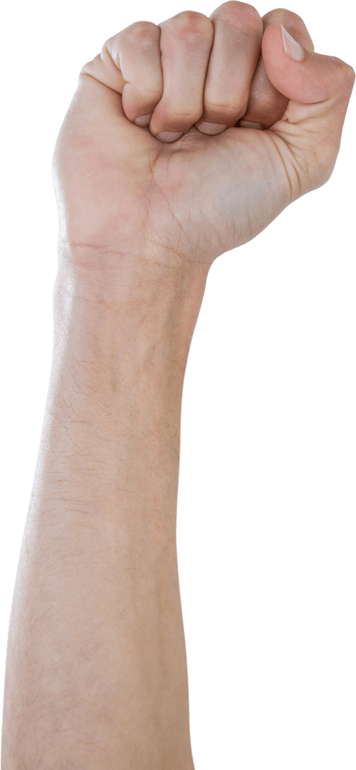 Transparent Human Clenched Fist Raised in Strength Gesture