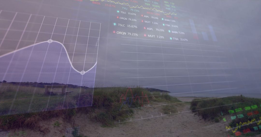 Digital Data Analytics Overlay on Beach Pathway Landscape