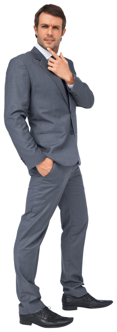 Pensive Caucasian Businessman in Gray Suit Transparent Background