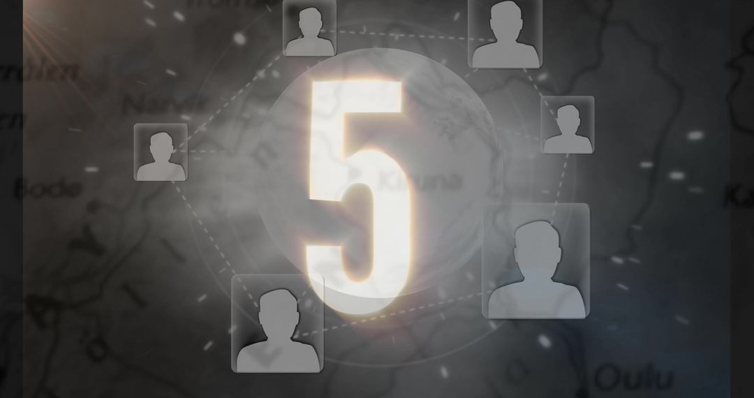 Glowing Number Five Network on Global Background