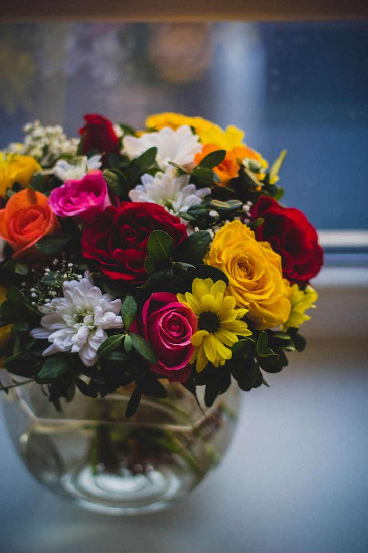 Vibrant Mixed Flower Bouquet on Windowsill