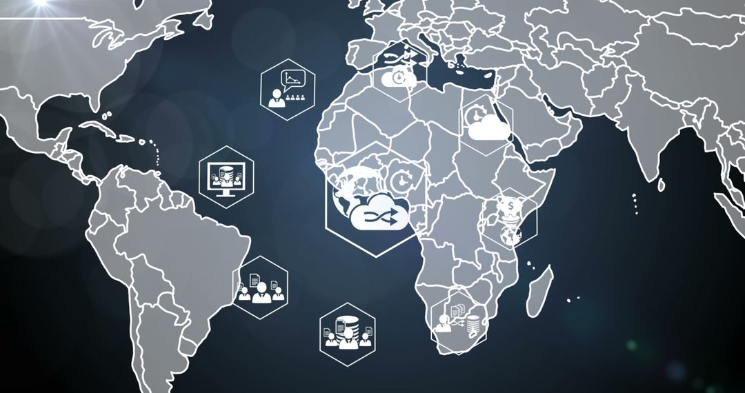 Global Networking Icons on World Map Background