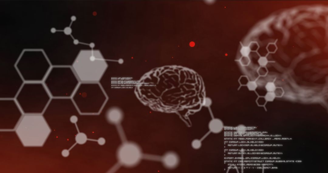 Abstract Brain and Molecular Structures on Red Digital Background