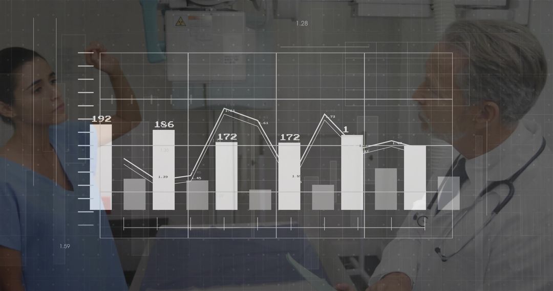 Healthcare Professionals with X-ray and Digital Data in Radiology Room