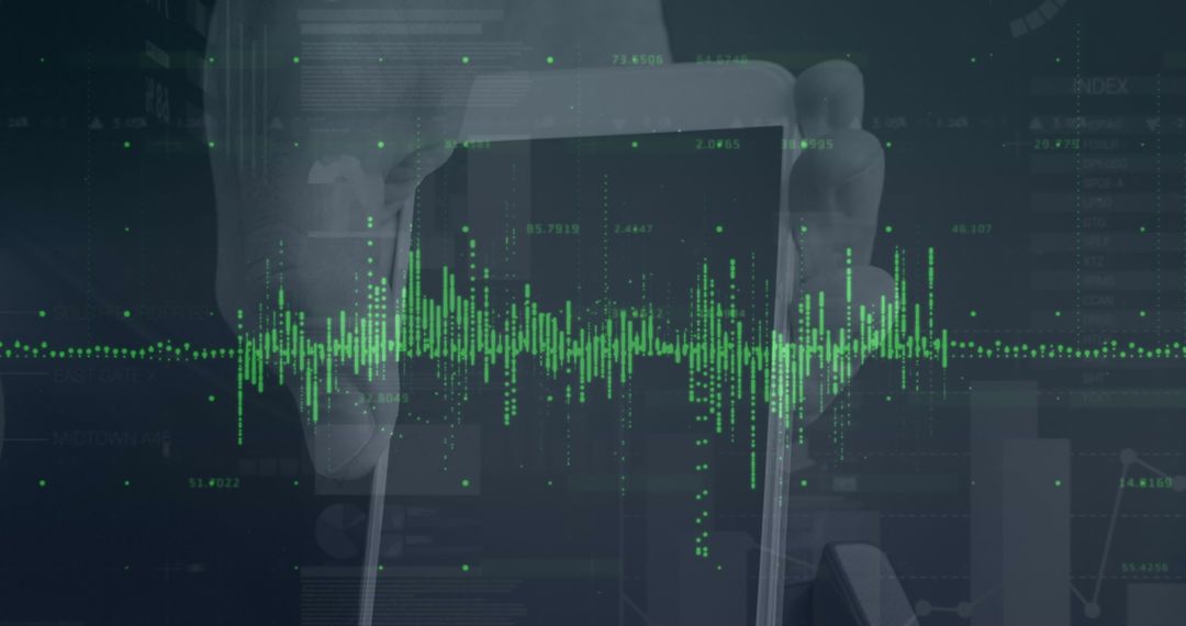 Hand Holding Smartphone with Graphical Data Overlay