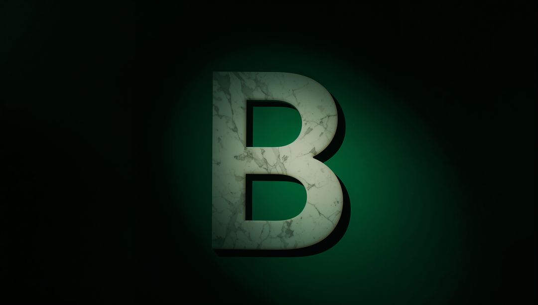 Illuminated Marble Letter B on Dark Background with Green Glow