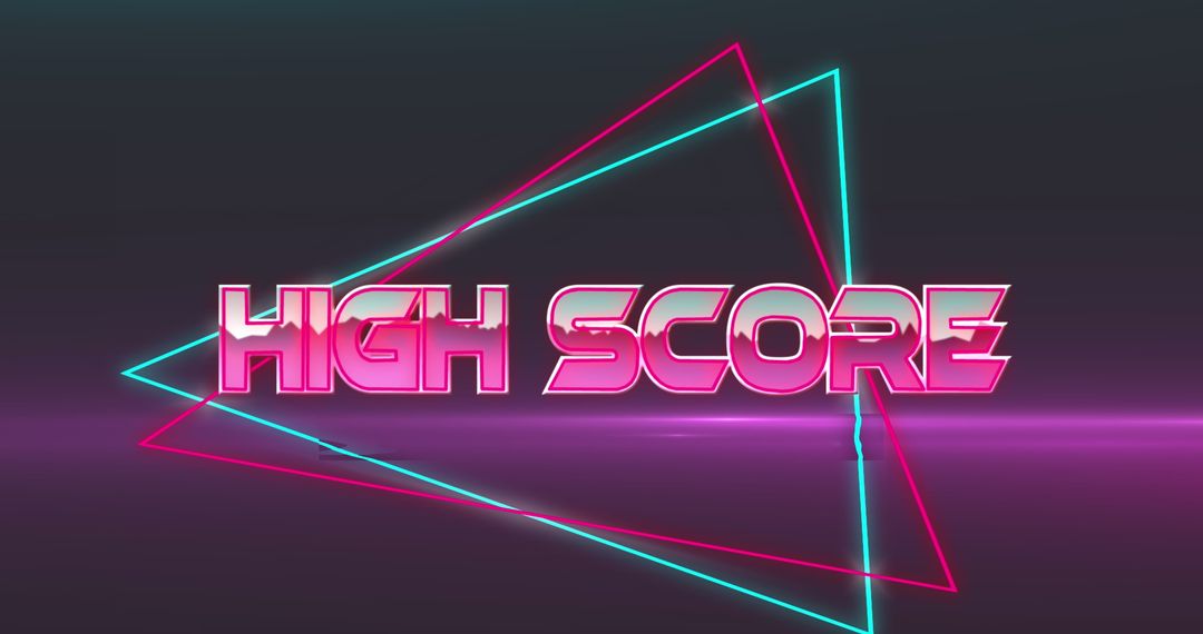 Retro High Score Graphic with Neon Light Triangles