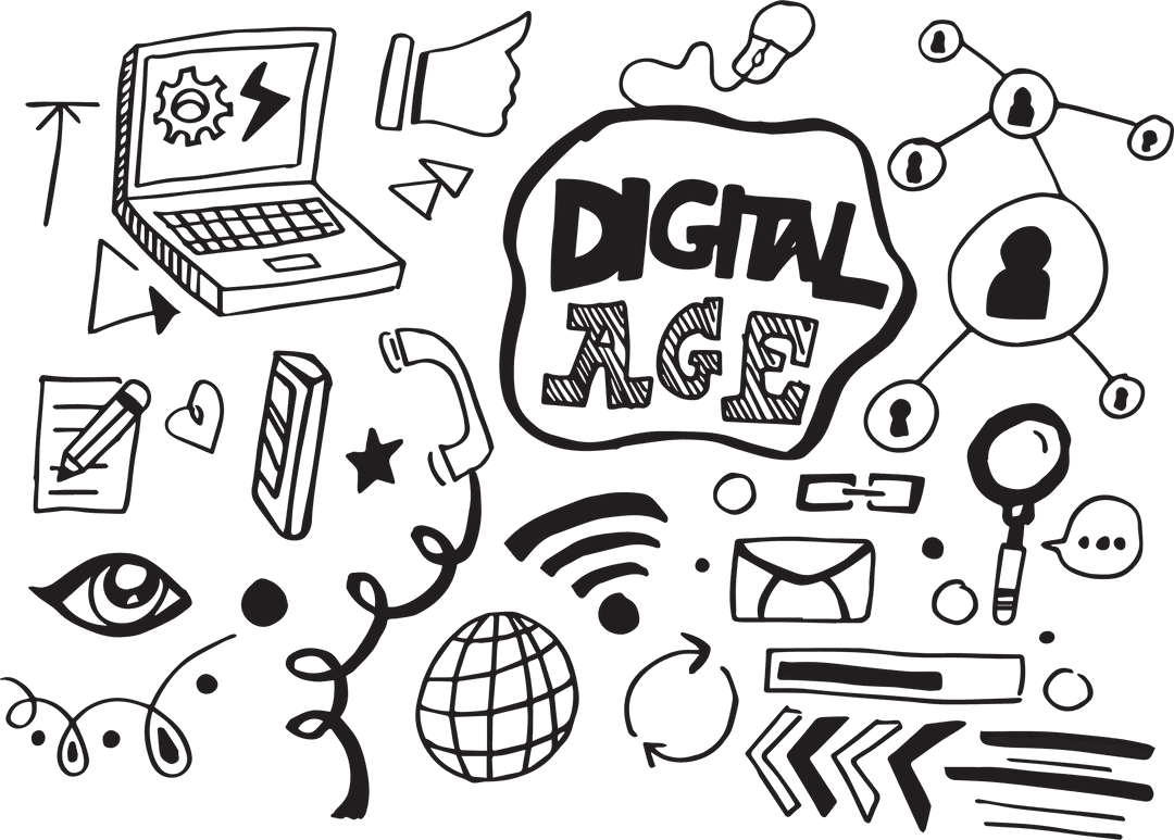 Doodle Art of Digital Age Collector's Symbols Transparent Background