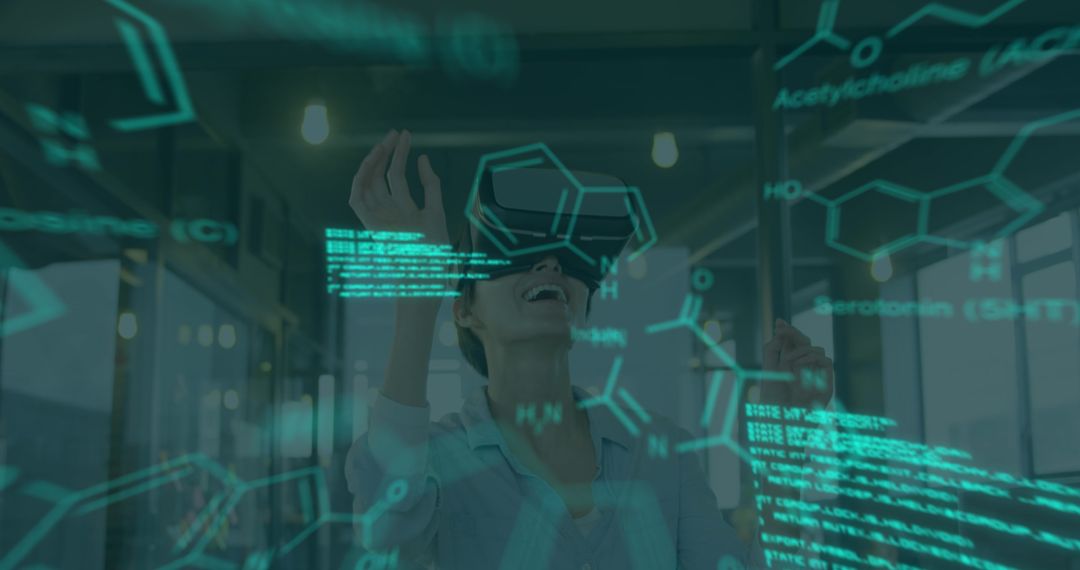 Innovative Businesswoman Interacting with VR Data Hologram