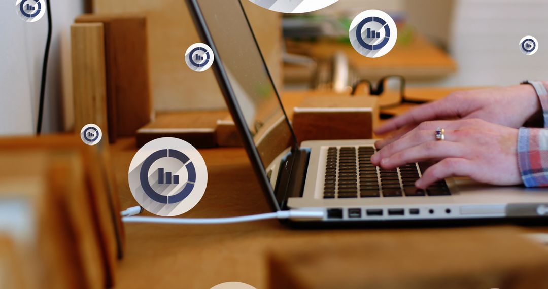 Businessman Analyzing Data on Laptop with Graphical Overlays