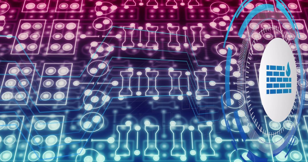 Cybersecurity Concept with Network Connections and Digital Firewall Icon
