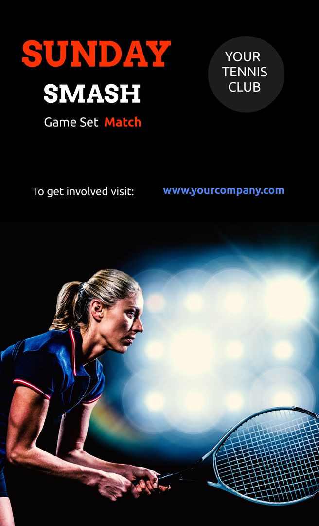 Focused Female Tennis Player Promoting Sunday Smash Event - Download Free Stock Templates Pikwizard.com
