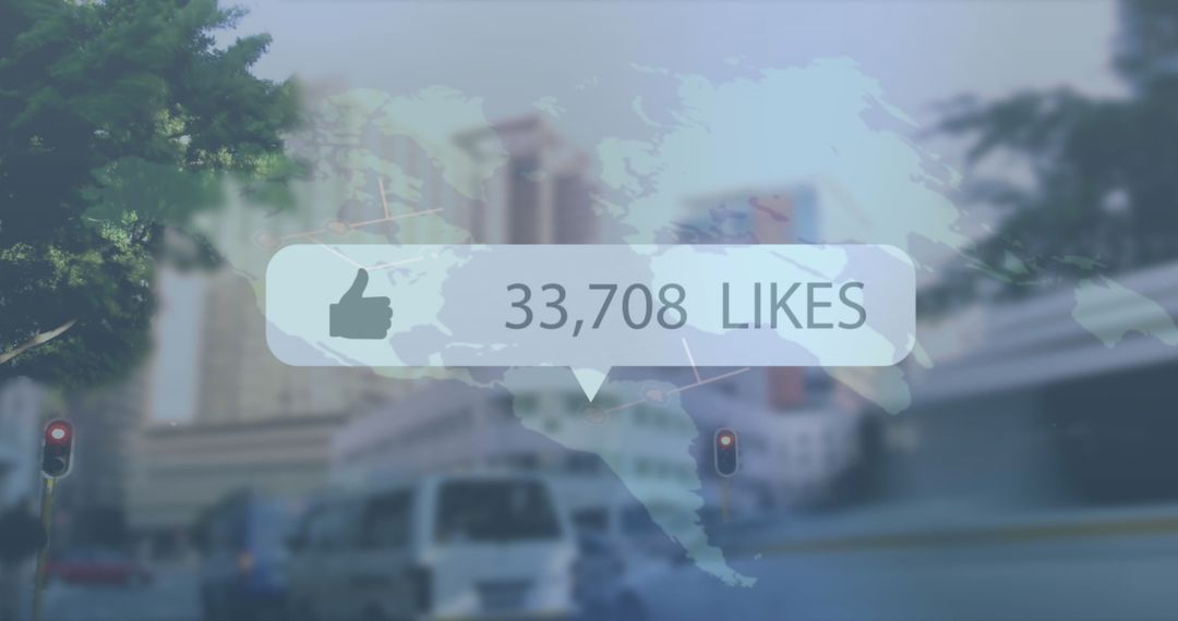 Digital Engagement Concept with Overlay of Increasing Likes on Cityscape
