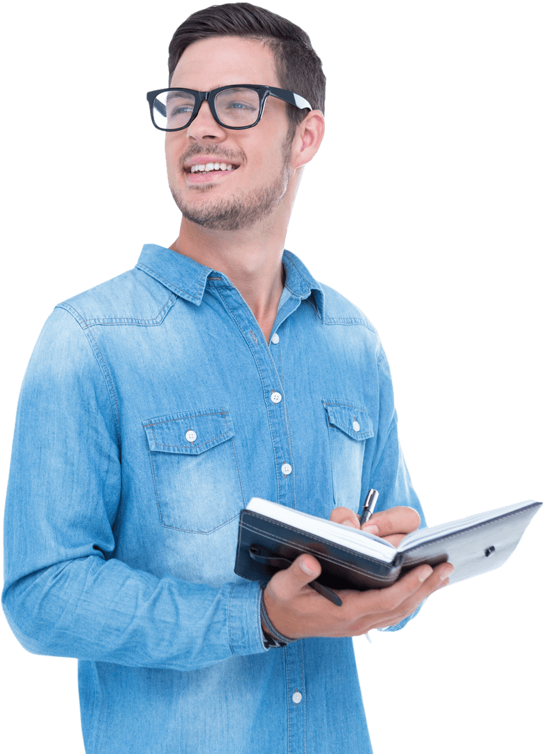 Transparent Man Smiling While Writing in Notebook - Download Free Stock Images Pikwizard.com