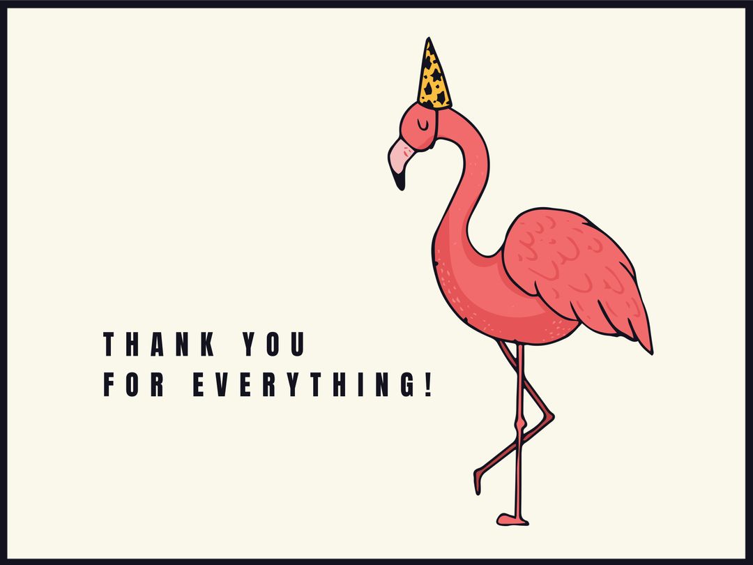 Flamingo with Party Hat Thank You Card Design