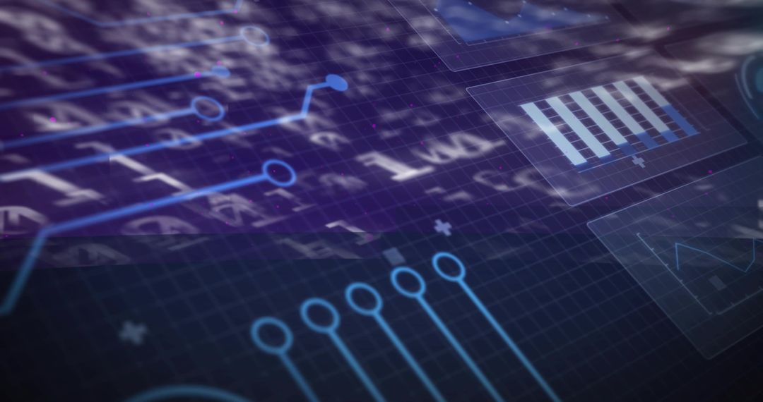 Futuristic Digital Dashboard Interface with Grid and Circuit Overlay