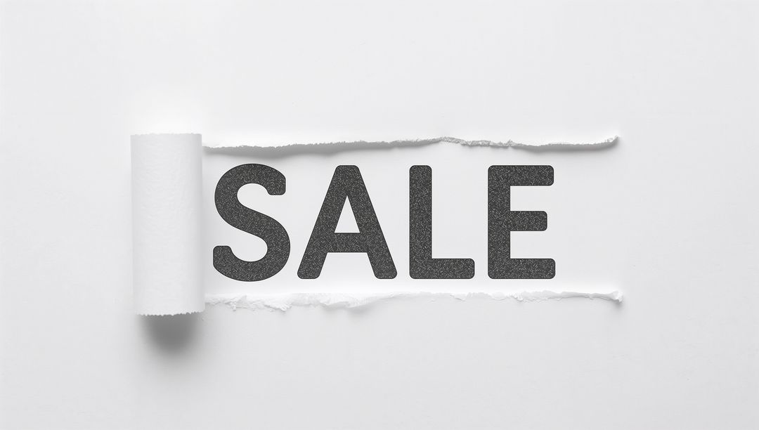 Minimal Monochrome SALE Reveal with Torn Paper, Rolled Flap and Bold Typography