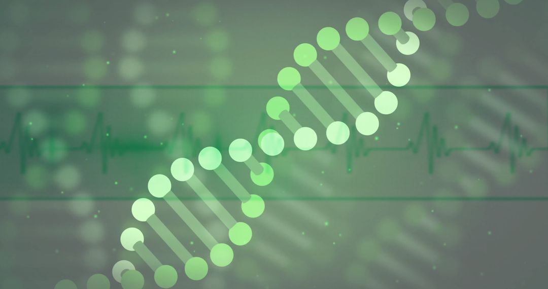 Futuristic Green DNA Helix with Medical ECG Waveforms
