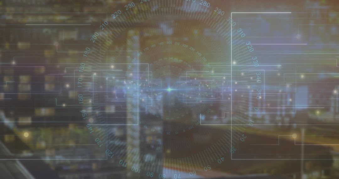 Futuristic HUD Interface Over a Cityscape at Night with Digital Analytics