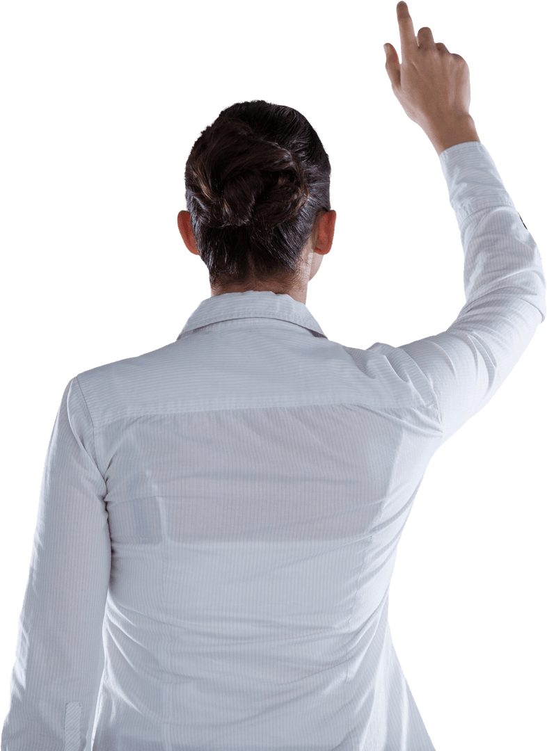 Rear View of Woman Interacting with Transparent Digital Interface