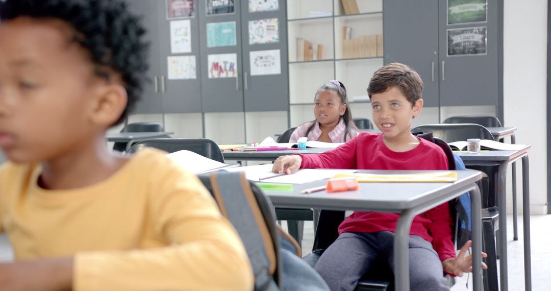 School Classroom with Children Engaging and Studying