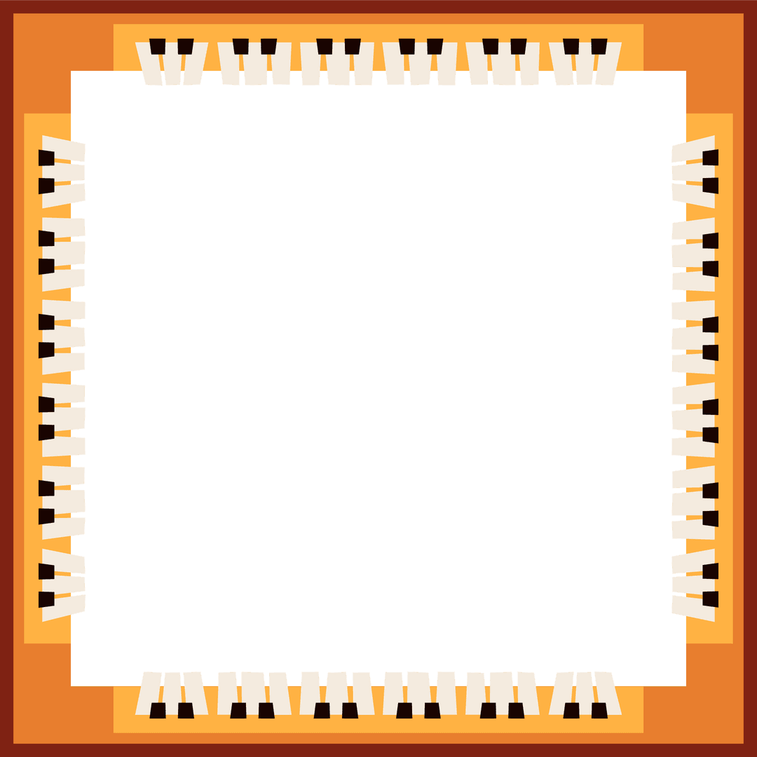 Decorative Piano Key Border with Vibrant Orange Edging Transparent Background