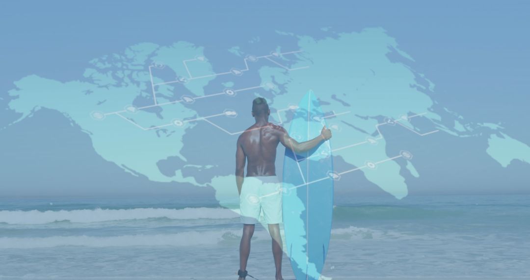 Global Surfing Adventure Concept with World Map Overlay