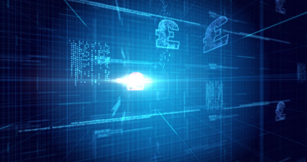 Futuristic Digital Currency Network with Glowing Pound Sign