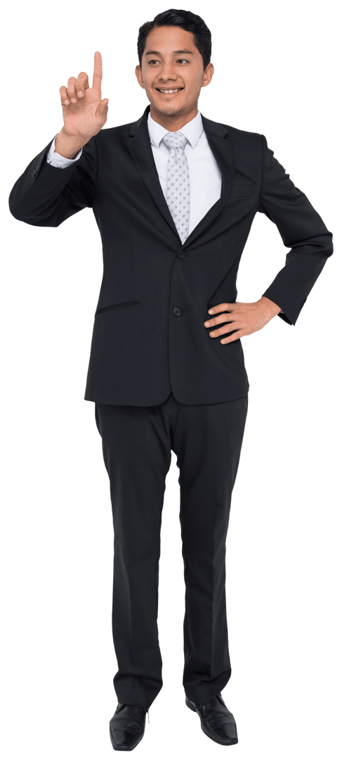 Businessman Pointing Happily on Transparent Background