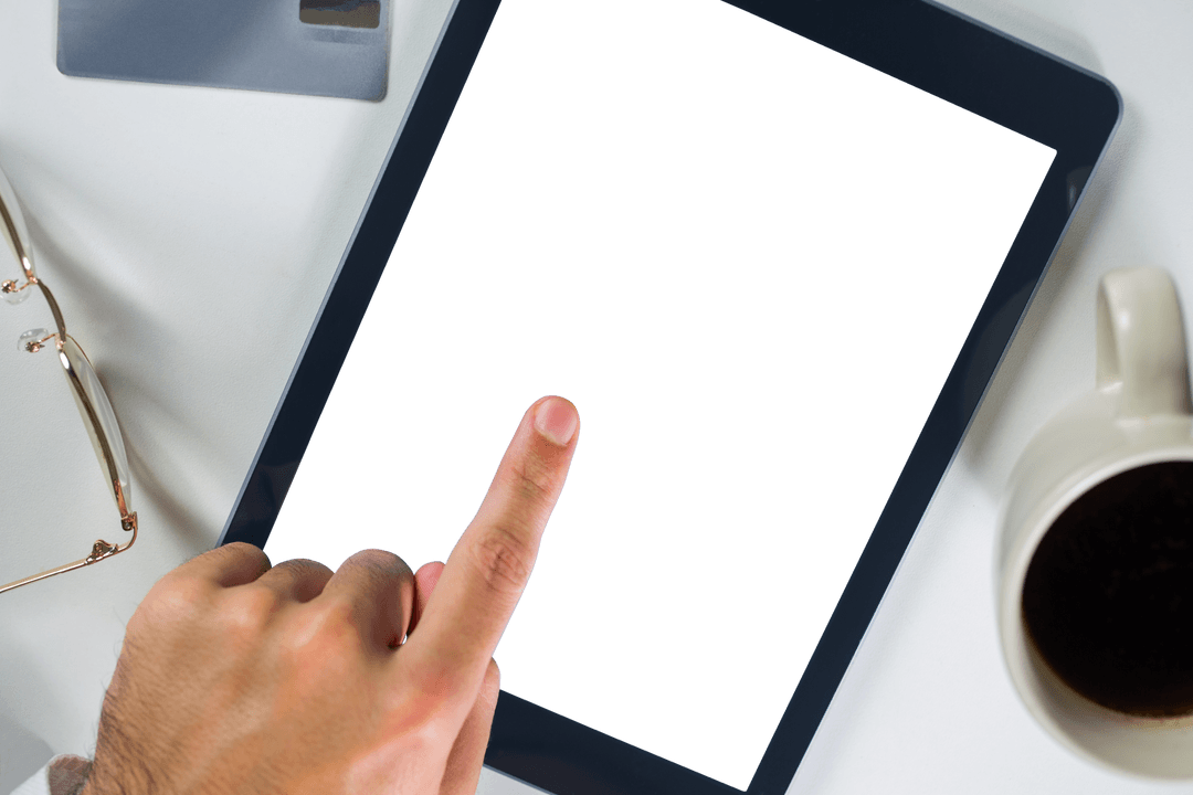Hand Interacting with Tablet Isolated on Transparent Background