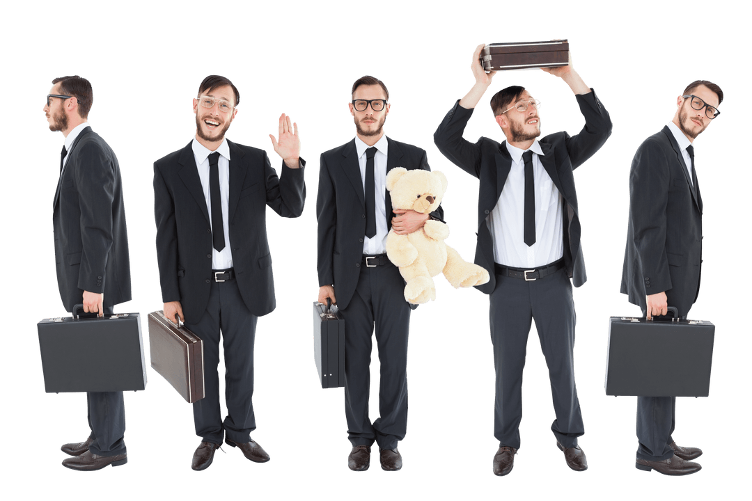 Transparent Businessman Holding Briefcase Teddy Bear Ensemble