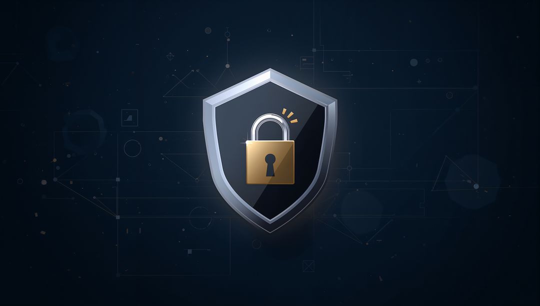 Metallic Shield with Lock Highlighting Cybersecurity Technology