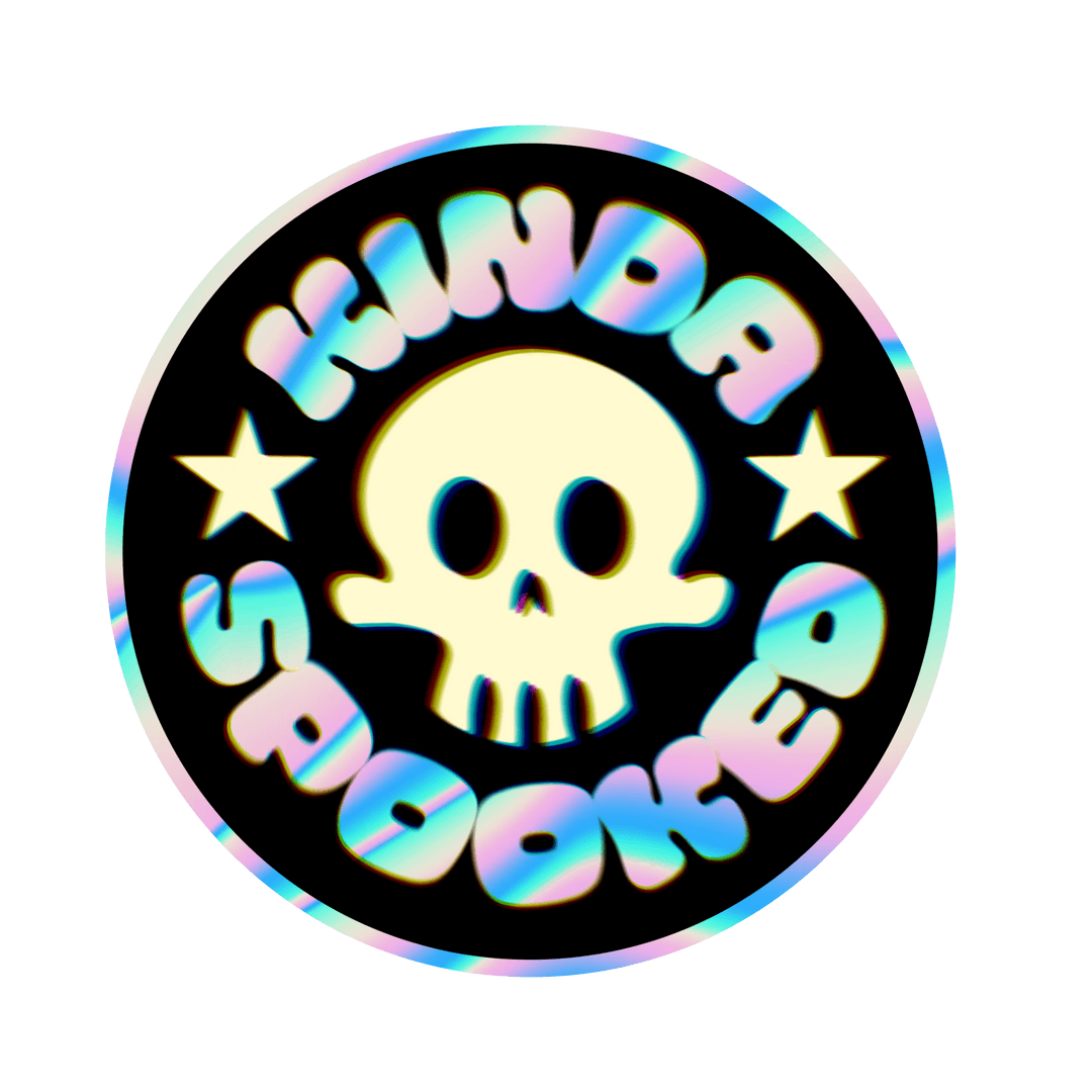 Psychedelic Skull Badge with Iridescent Border on Transparent Background