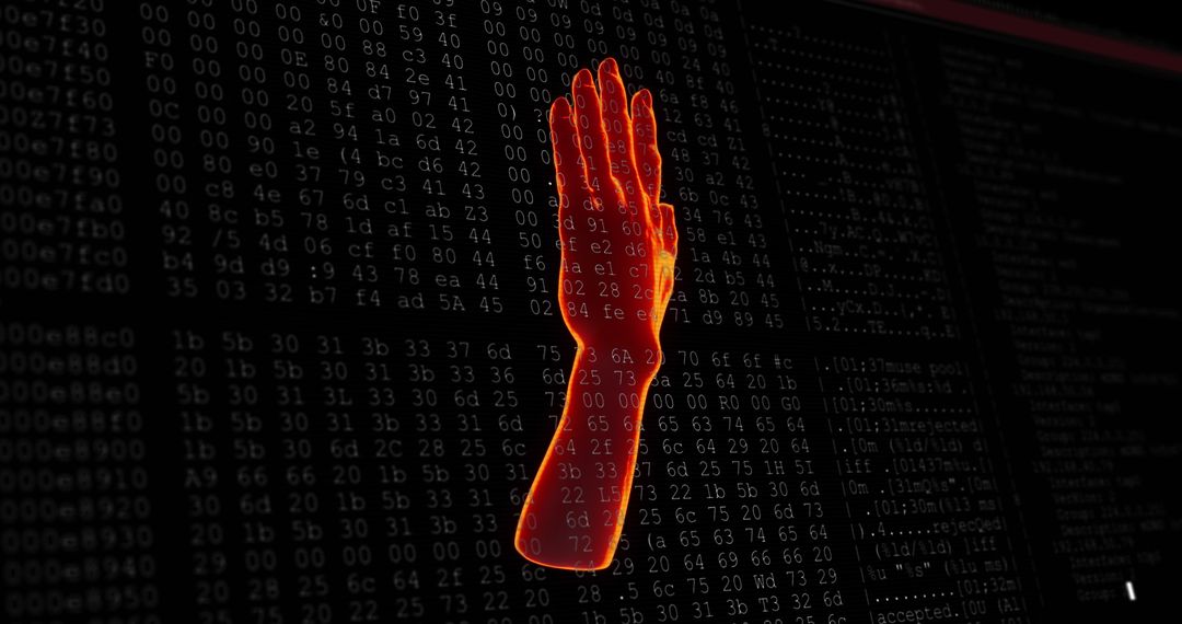 Glowing Hand Over Data with Digital Interface Theme