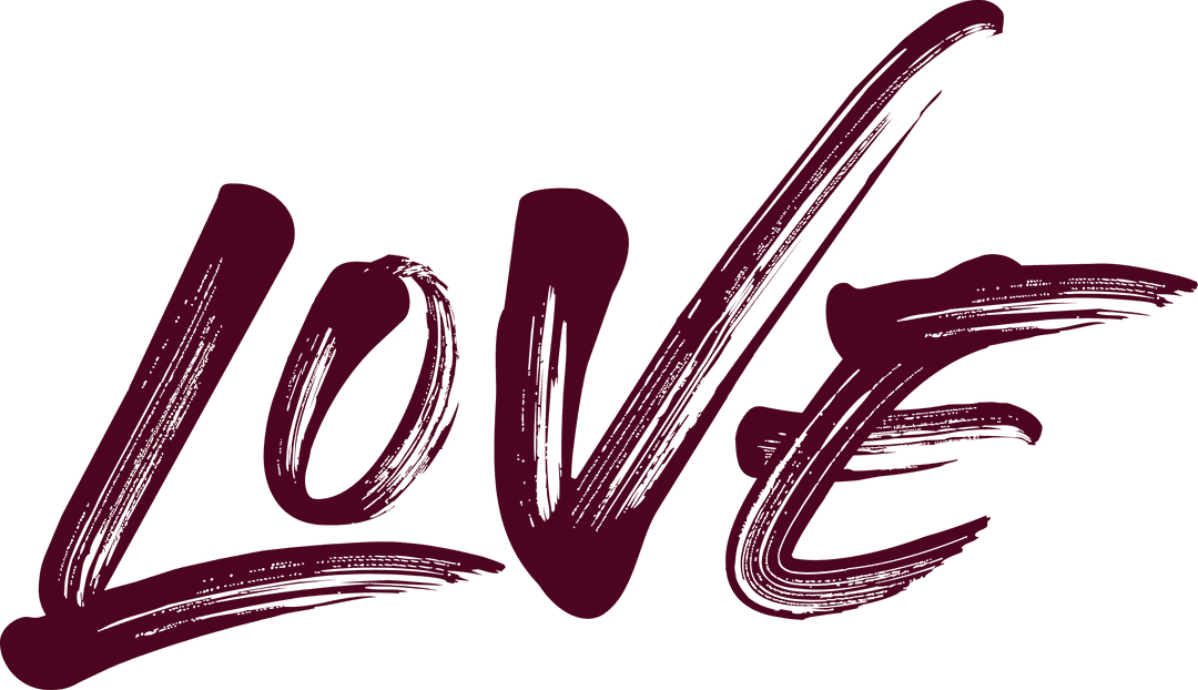 Stylized Maroon LOVE Text with Transparent Background
