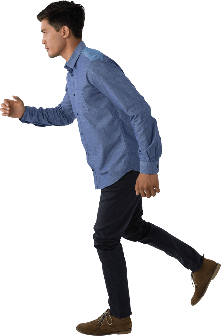 Transparent Businessman Running in Casual Attire