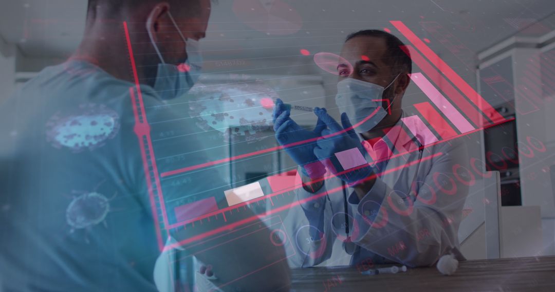 Doctor Explaining COVID-19 Vaccine with Graph Overlay