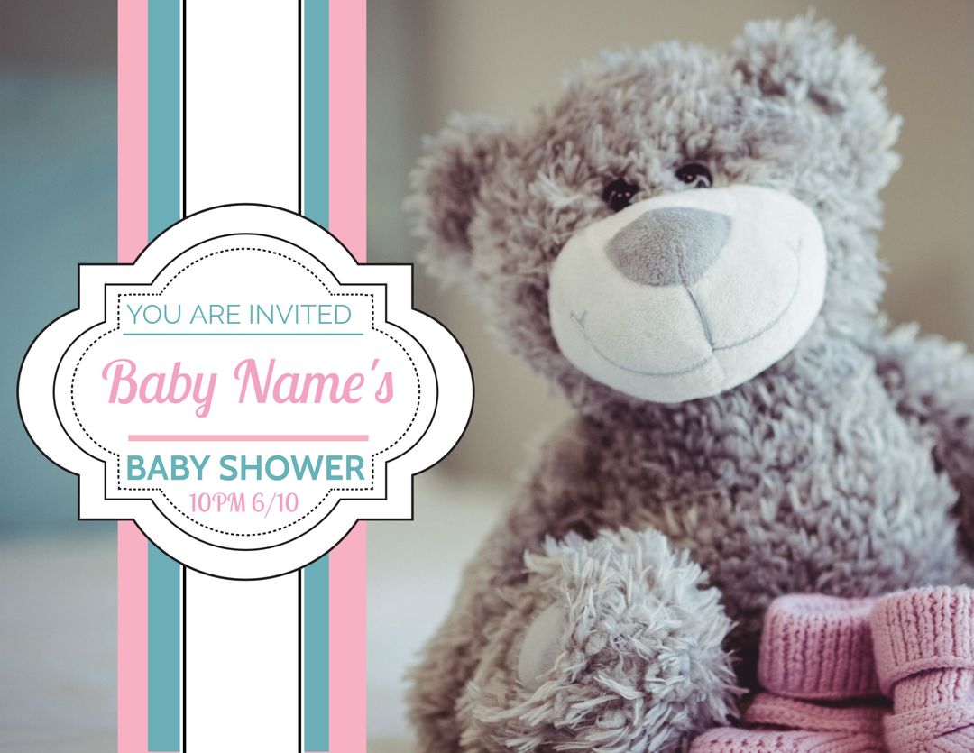 Teddy Bear Baby Shower Invitation with Pink and Blue Accents - Download Free Stock Templates Pikwizard.com