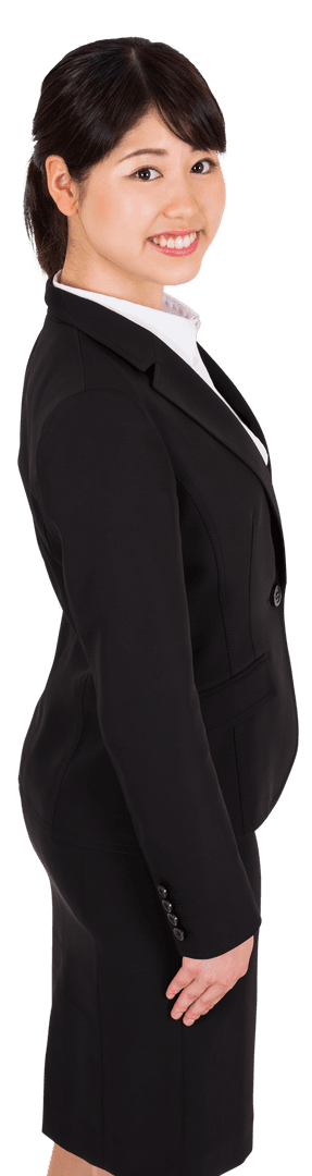 Smiling Asian Woman in Business Attire on Transparent Background