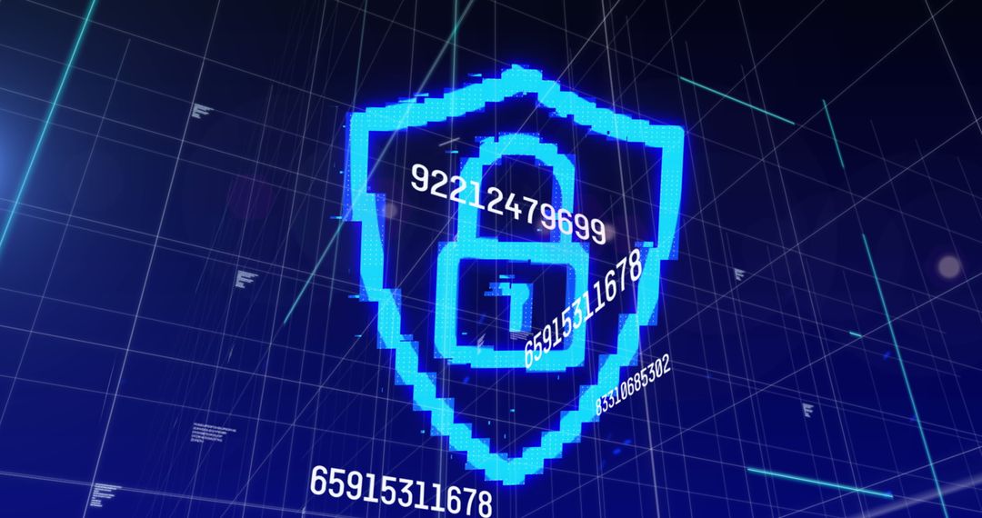 Digital Security Concept with Lock Shield on Abstract Grid