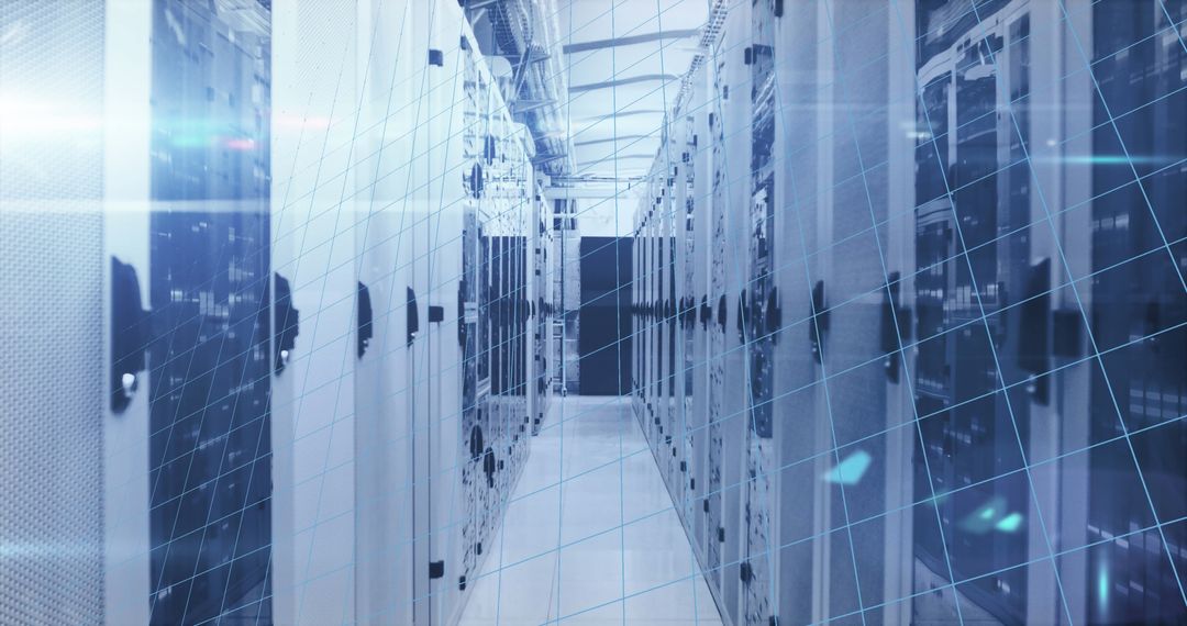 High-tech data center with digital interface visualization