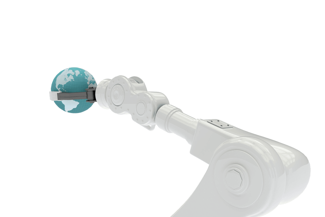 Robotic Arm Holding Globe Transparent International Technology Concept