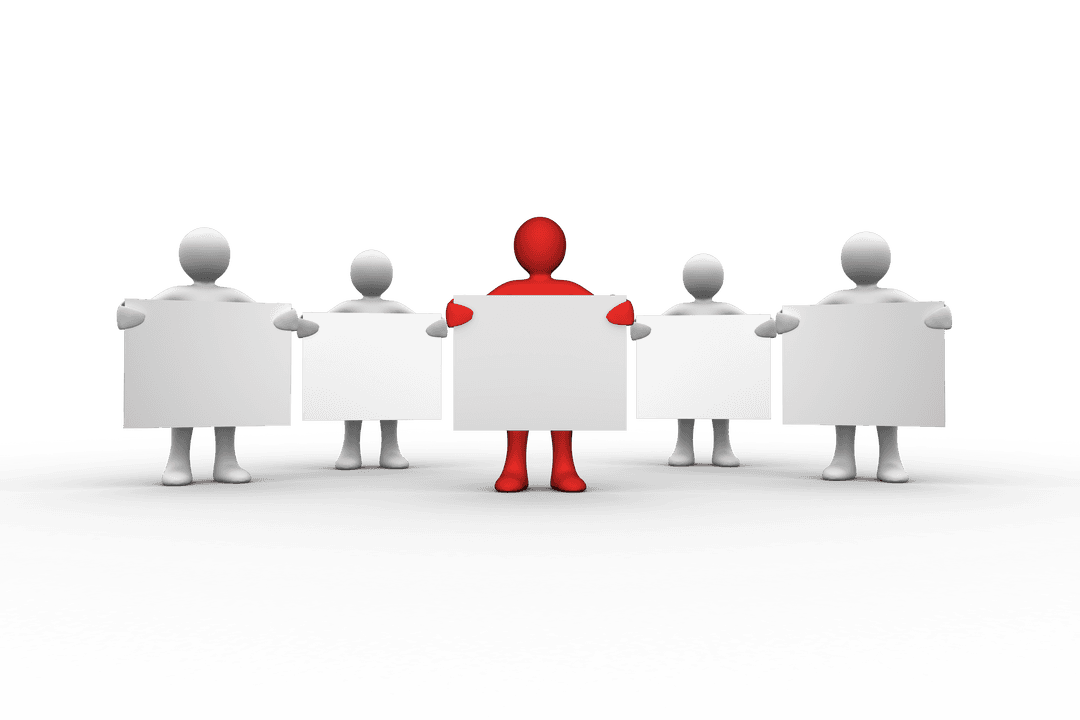 Transparent Human Forms Holding Blank Billboards