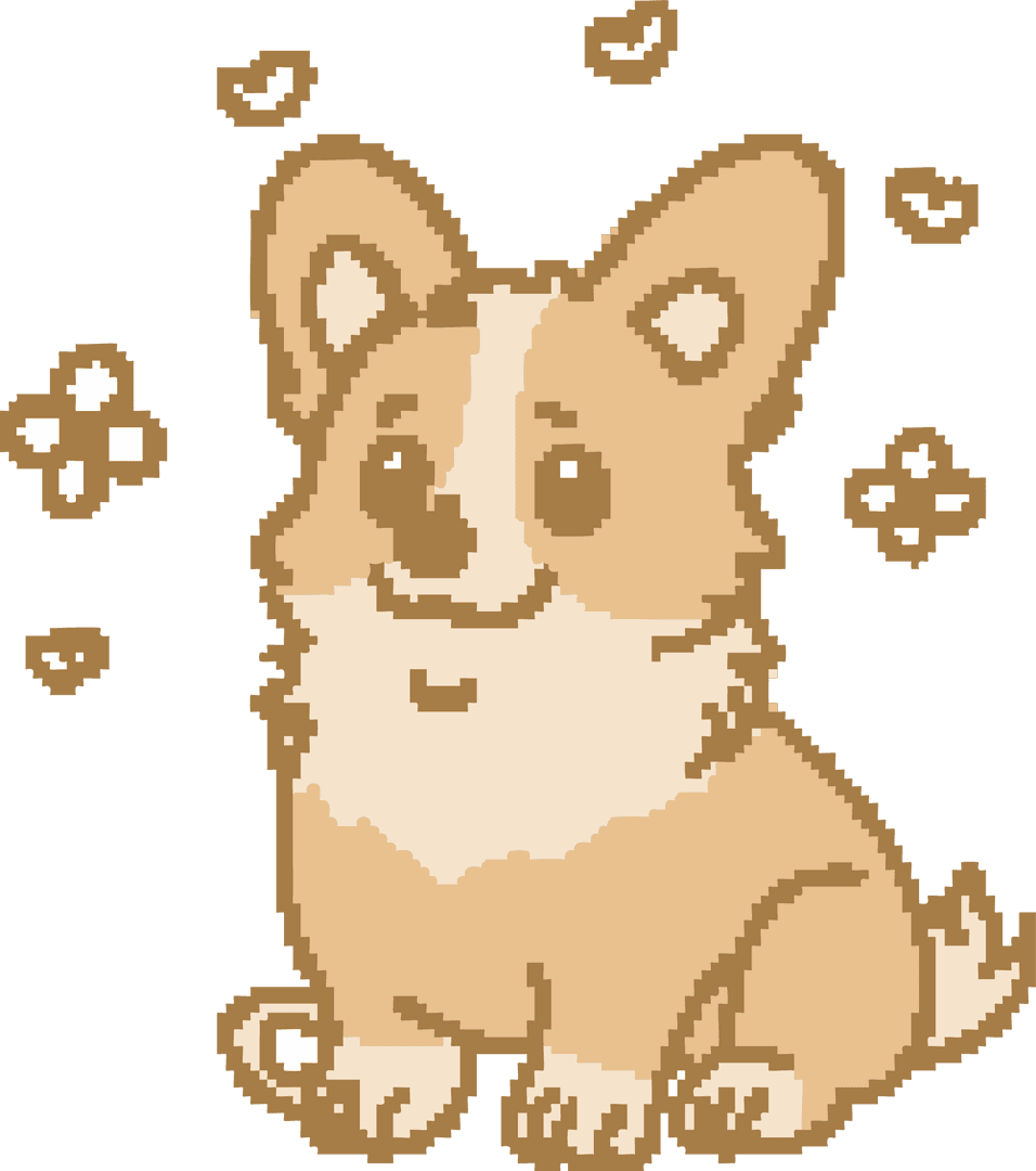 Adorable Pixel Art Corgi with Sparkles on Transparent Background