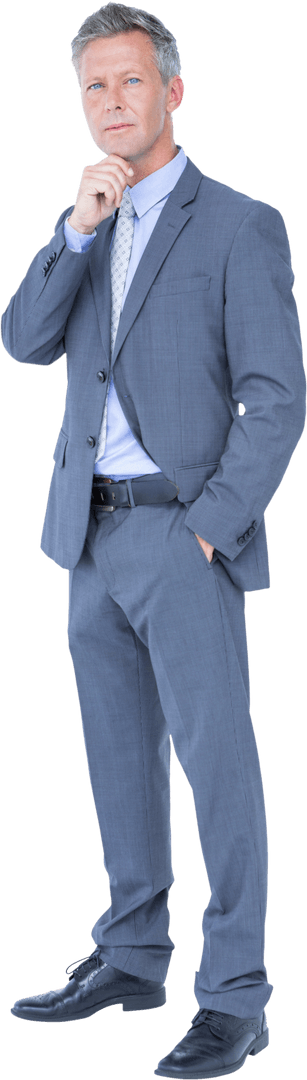 Confident Businessman Contemplating in Transparent Suit