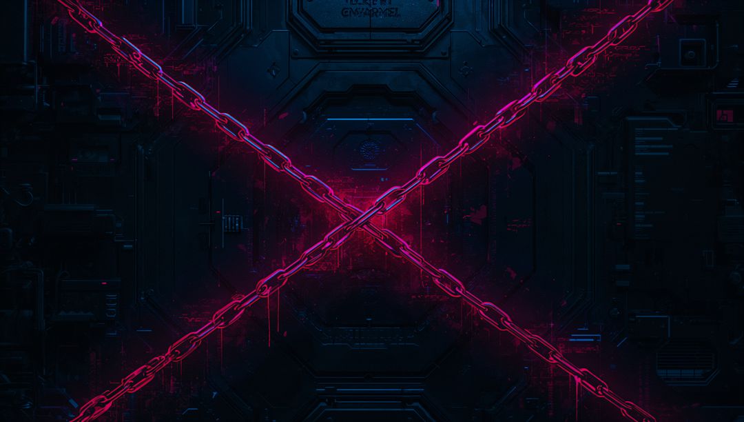 Neon Pink Chains Across Metallic Vault in Cyberpunk Style